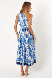 DRESSES @Naomi One Shoulder Midi Dress - Blue Floral