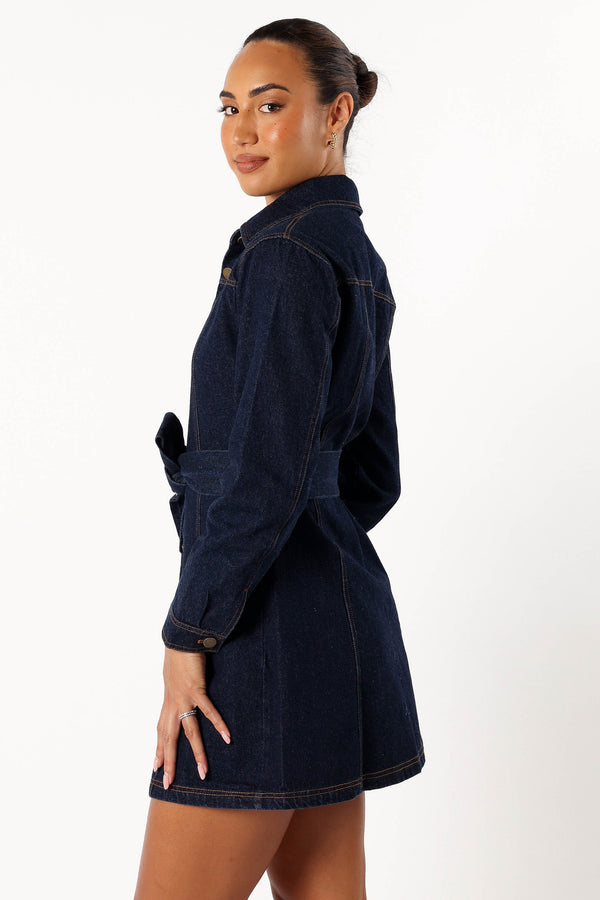 DRESSES @Natala Long Sleeve Mini Dress - Denim