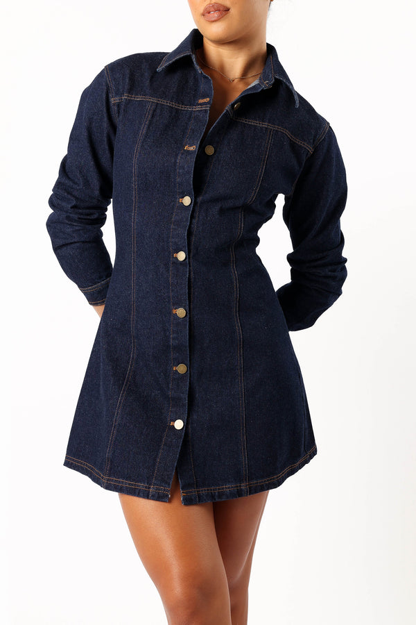 DRESSES @Natala Long Sleeve Mini Dress - Denim