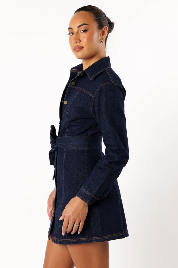 DRESSES @Natala Long Sleeve Mini Dress - Denim