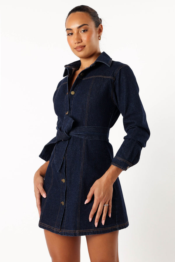 DRESSES @Natala Long Sleeve Mini Dress - Denim