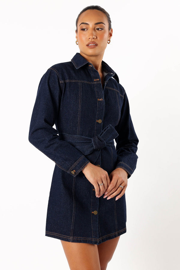 DRESSES @Natala Long Sleeve Mini Dress - Denim