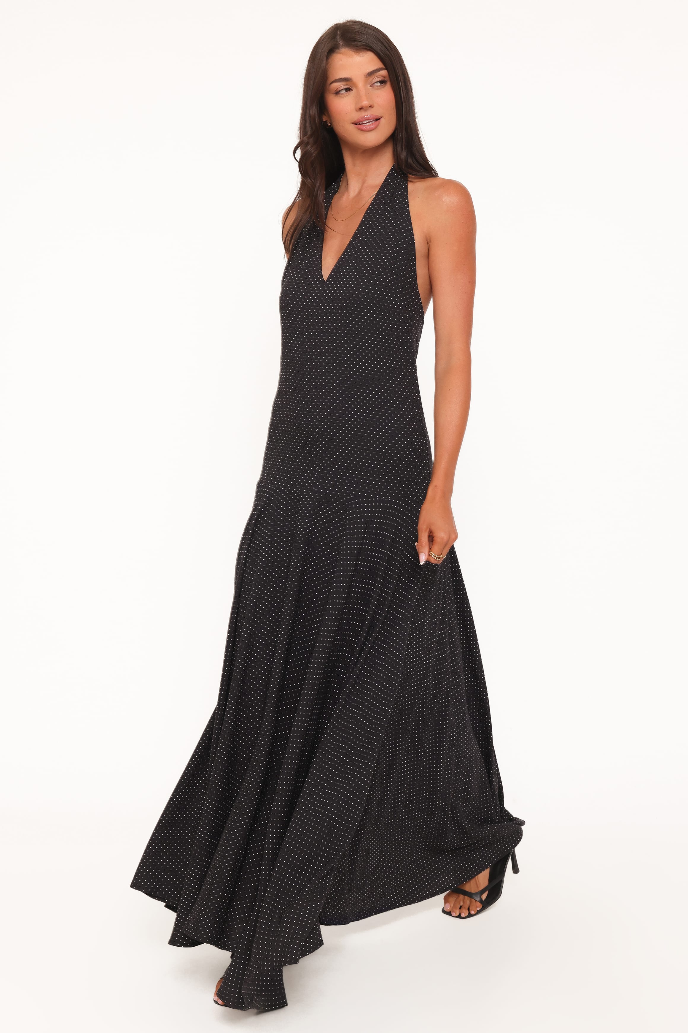 DRESSES Natalie Halterneck Maxi Dress - Black Polka Dot