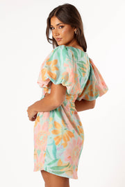 DRESSES @Natalie Puff Sleeve Mini Dress - Coral Print