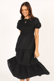 DRESSES Naura Shirred Tiered Midi Dress - Black