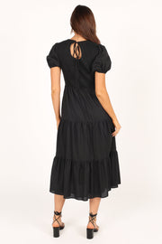 DRESSES Naura Shirred Tiered Midi Dress - Black