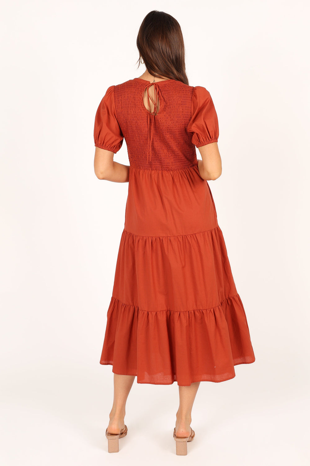 DRESSES Naura Shirred Tiered Midi Dress - Rust