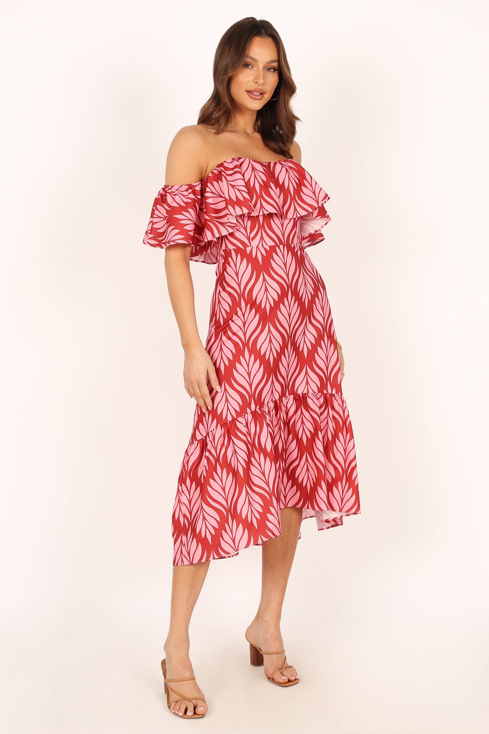 Neoma Strapless Midi Dress - Red Palm Print - Petal & Pup