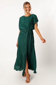 DRESSES @Neville Pleated Maxi Dress - Teal Green