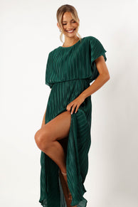 DRESSES @Neville Pleated Maxi Dress - Teal Green
