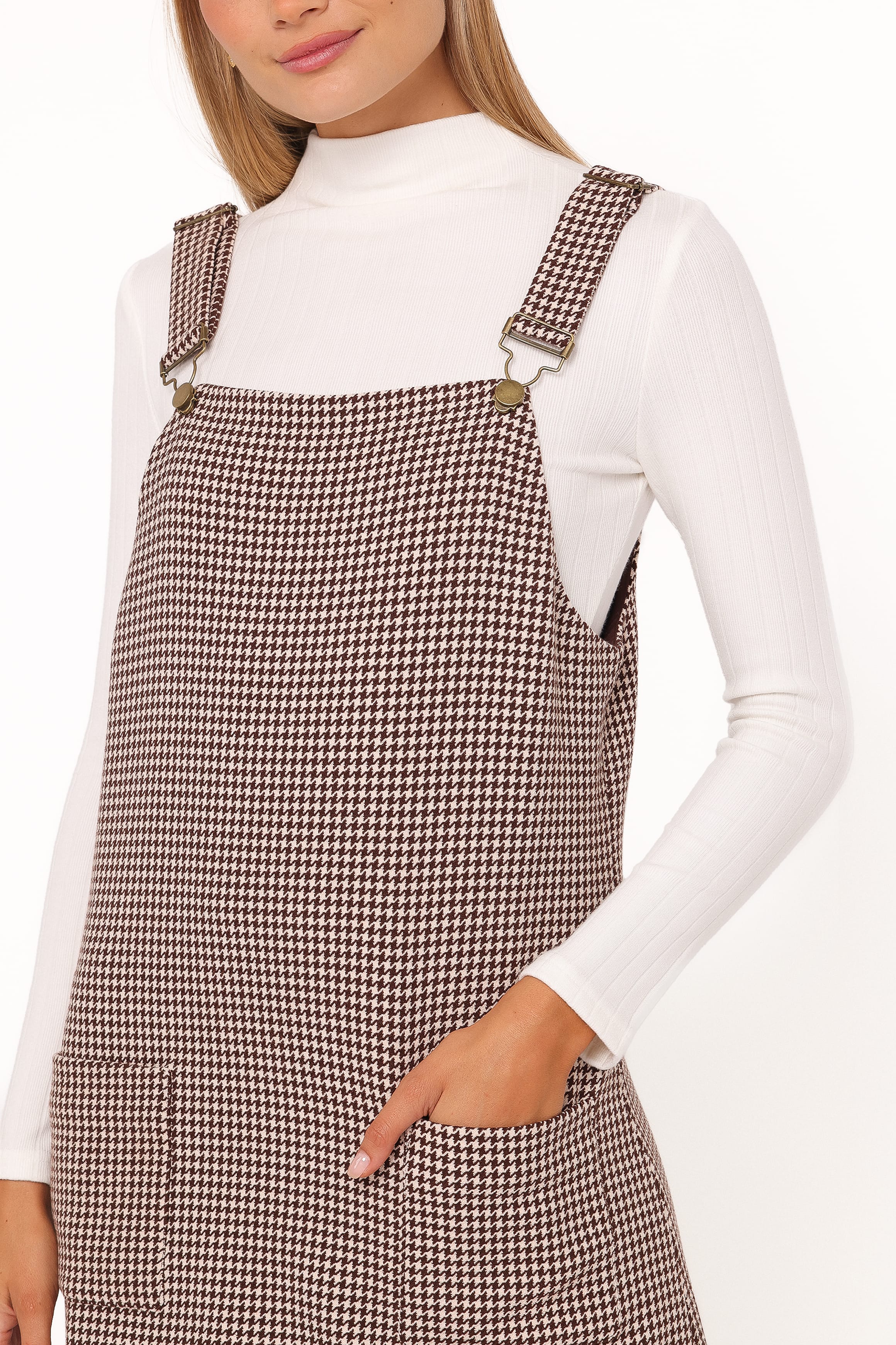 DRESSES @Noah Overall Mini Dress - Brown Houndstooth