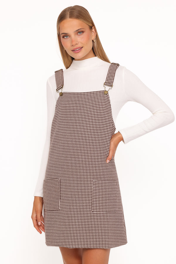 DRESSES @Noah Overall Mini Dress - Brown Houndstooth