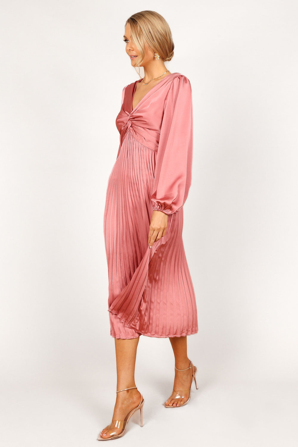 DRESSES Noelle Twist Front Pleated Midi Dress - Blush
