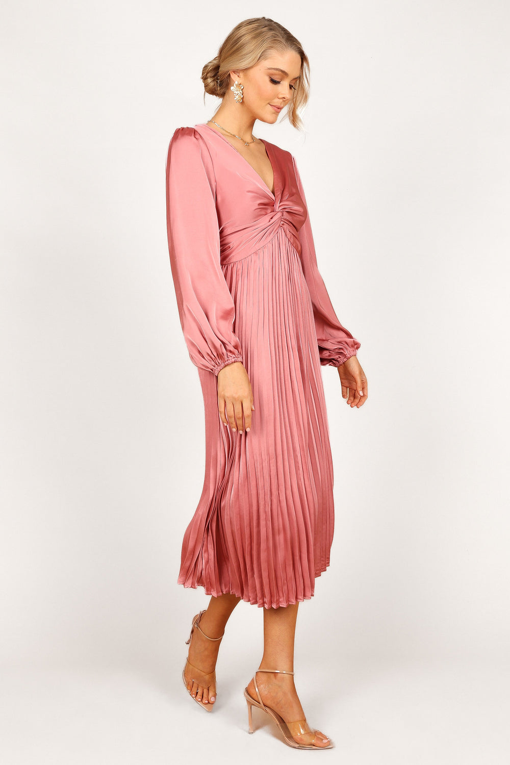 DRESSES Noelle Twist Front Pleated Midi Dress - Blush