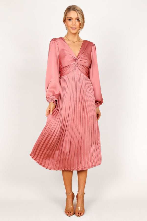 DRESSES Noelle Twist Front Pleated Midi Dress - Blush