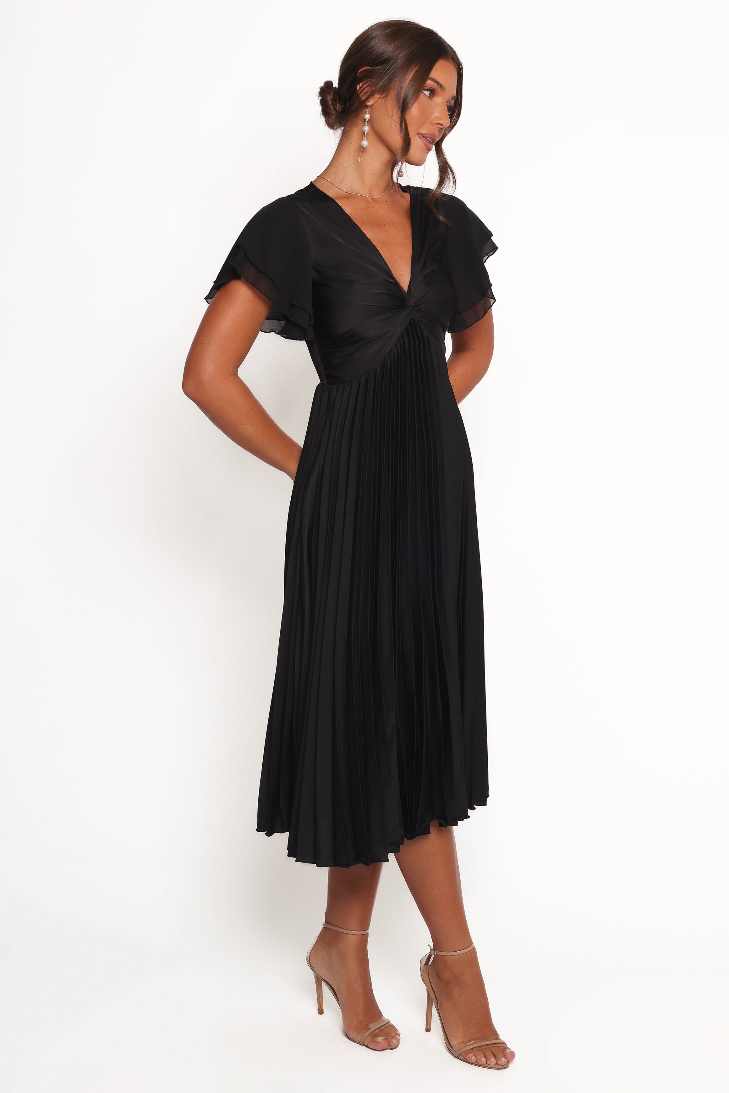 DRESSES Nova Flutter Sleeve Midi Dress - Black