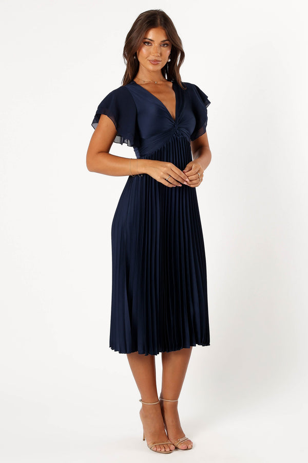 DRESSES @Nova Flutter Sleeve Midi Dress - Navy