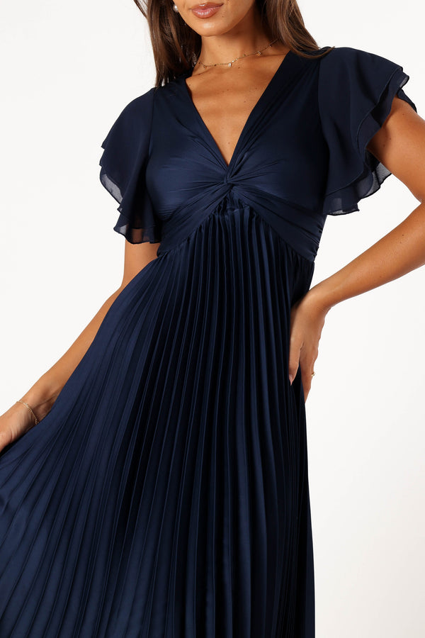 DRESSES @Nova Flutter Sleeve Midi Dress - Navy