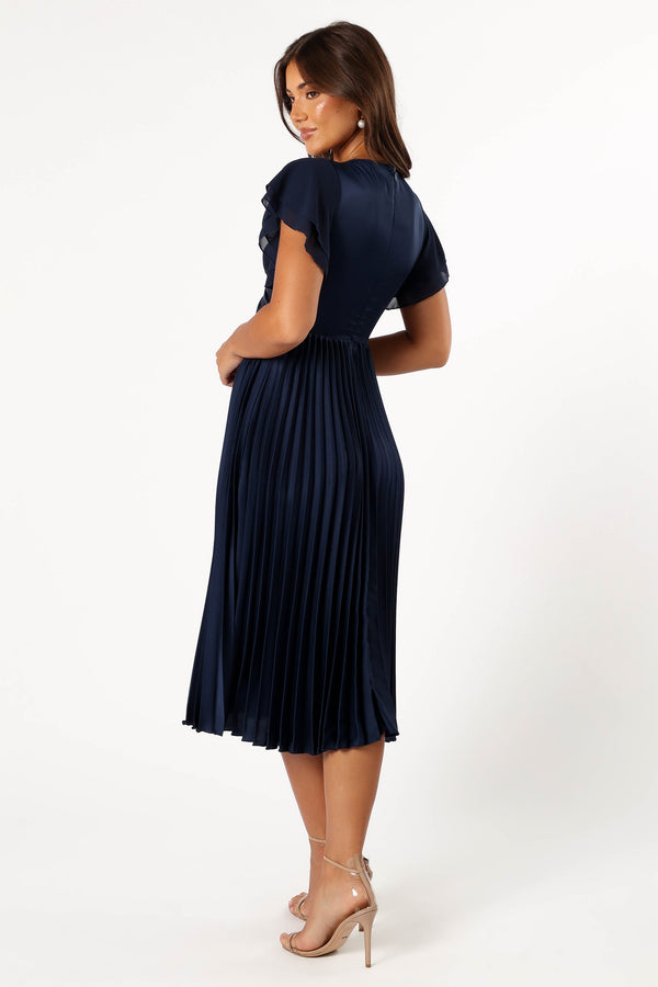 DRESSES @Nova Flutter Sleeve Midi Dress - Navy