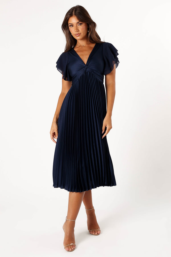 DRESSES @Nova Flutter Sleeve Midi Dress - Navy