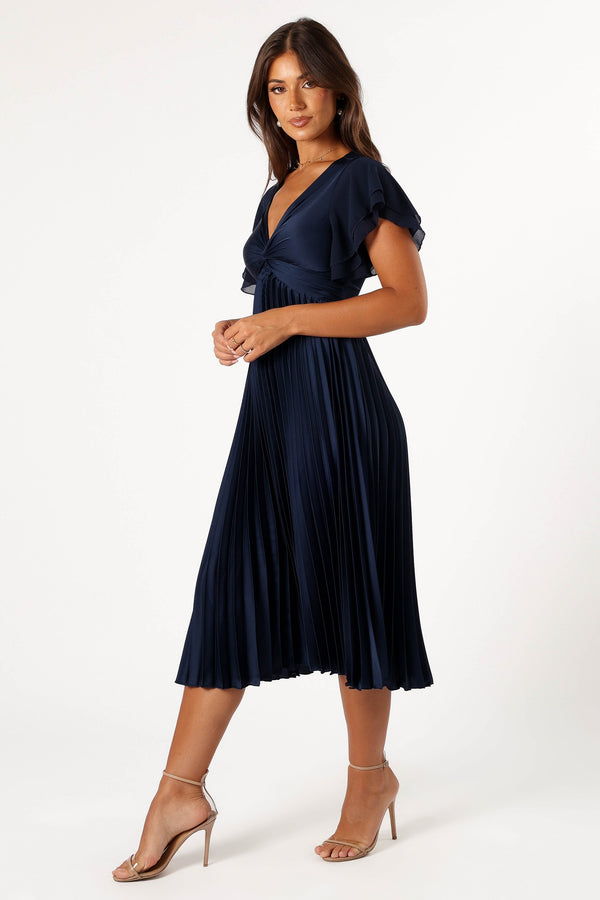 DRESSES @Nova Flutter Sleeve Midi Dress - Navy