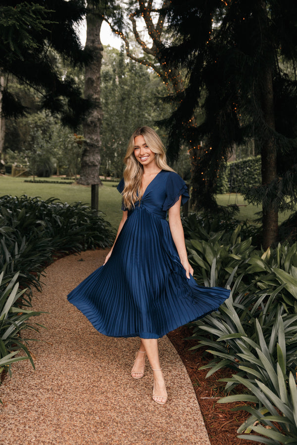 DRESSES Nova Flutter Sleeve Midi Dress - Navy