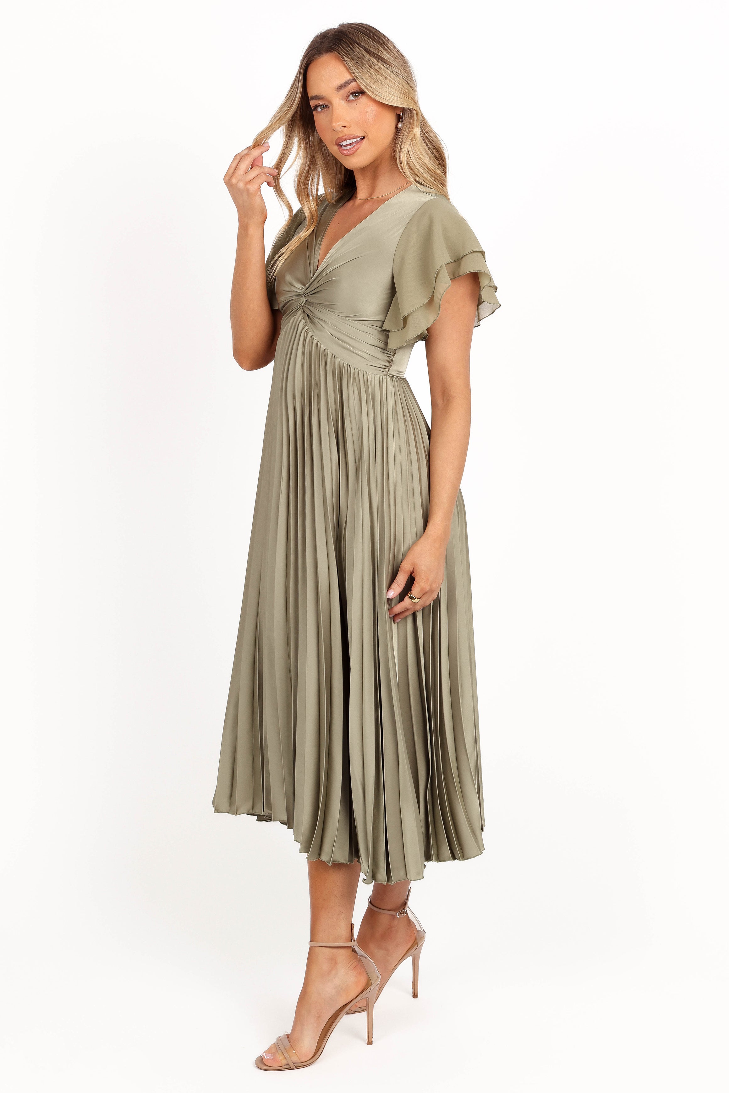 DRESSES Nova Flutter Sleeve Midi Dress - Olive