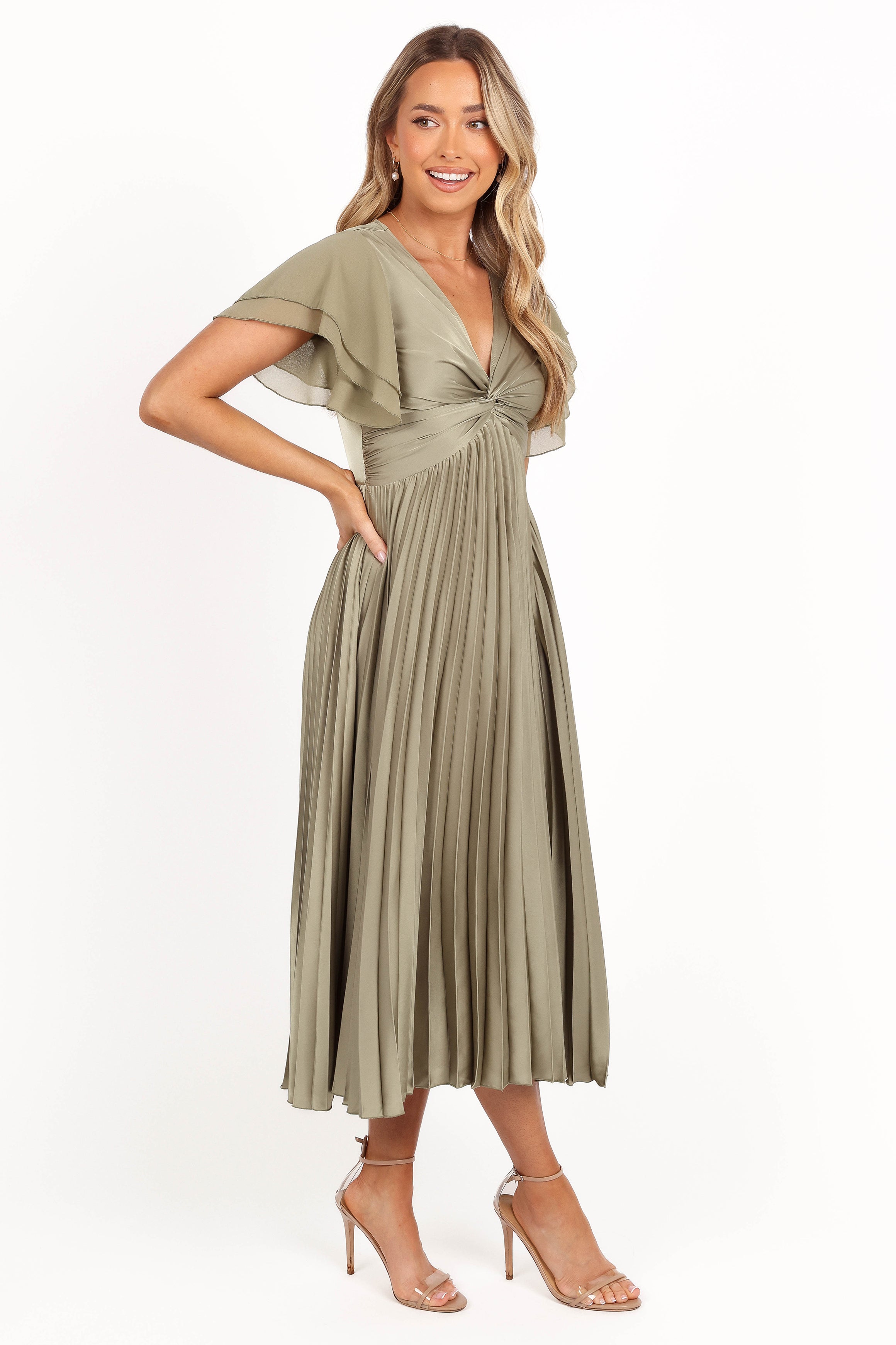 DRESSES Nova Flutter Sleeve Midi Dress - Olive