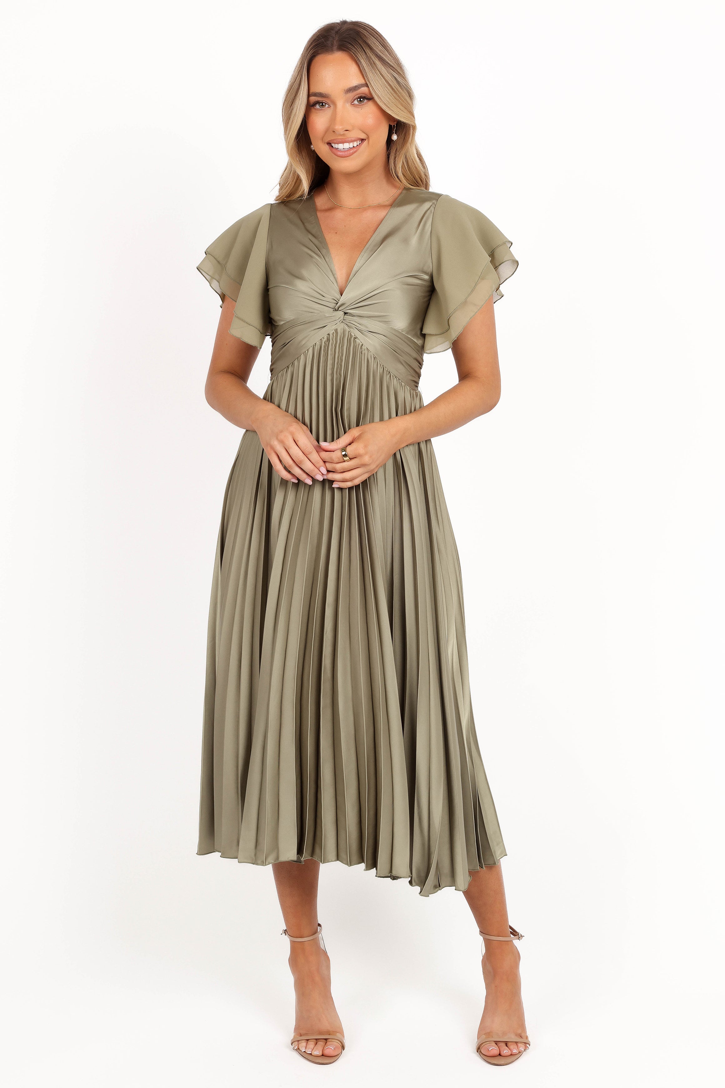 DRESSES Nova Flutter Sleeve Midi Dress - Olive