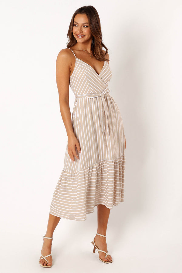 DRESSES @Odette Midi Dress - Beige Stripe