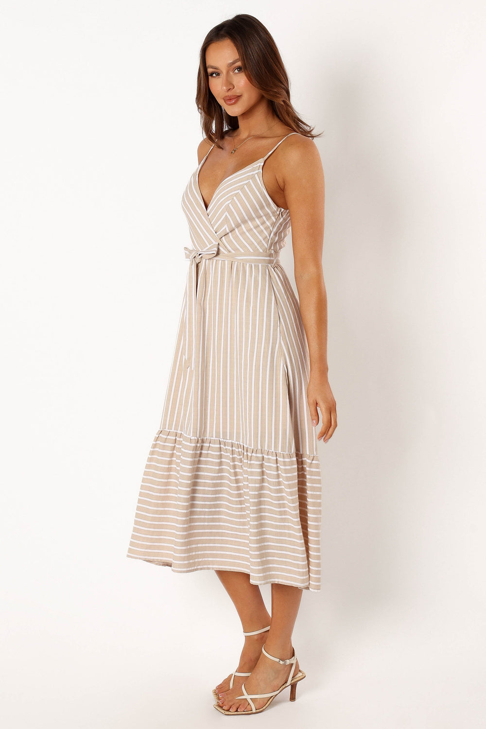 DRESSES @Odette Midi Dress - Beige Stripe