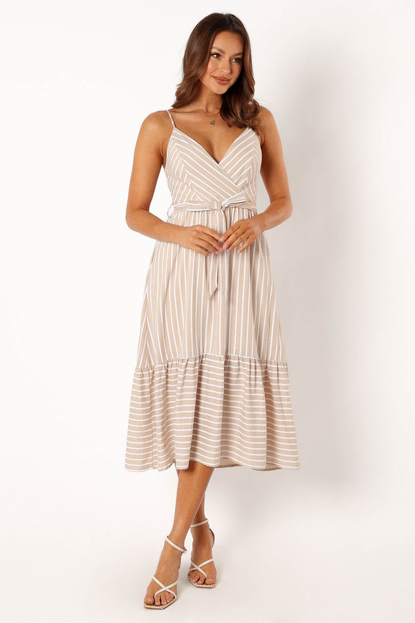 DRESSES @Odette Midi Dress - Beige Stripe