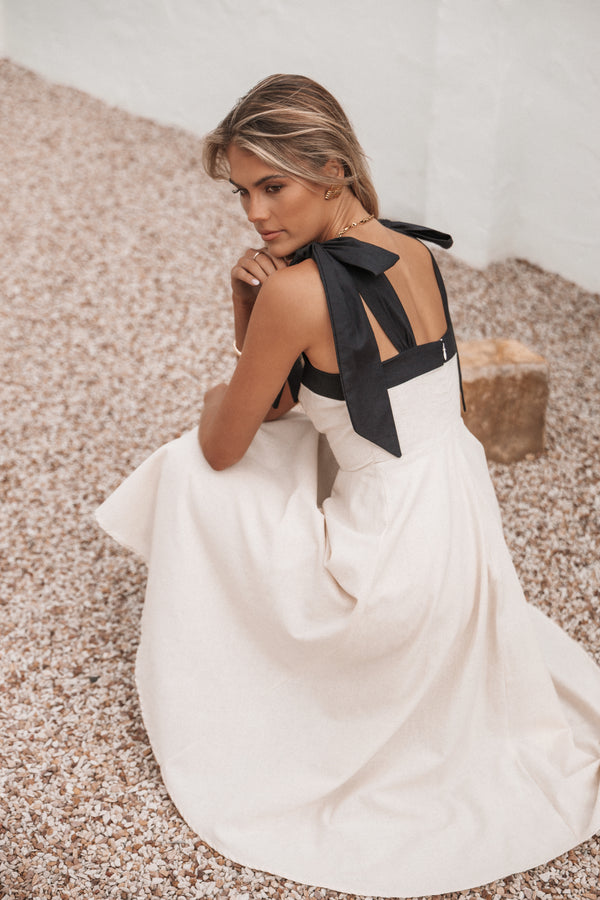 DRESSES Olinda Midi Dress - Oatmeal Black