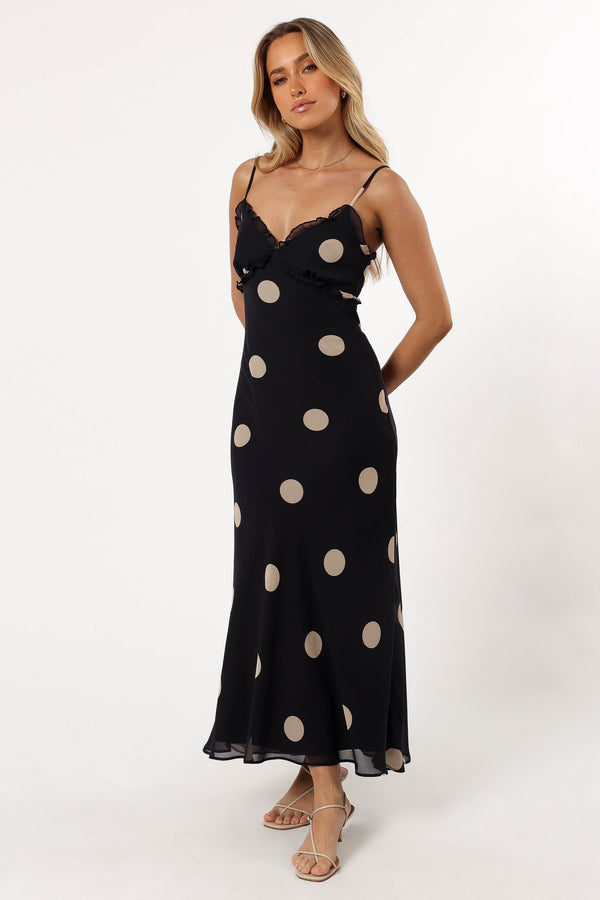 DRESSES @Ollie Midi Polka Dot Dress - Black/Cream