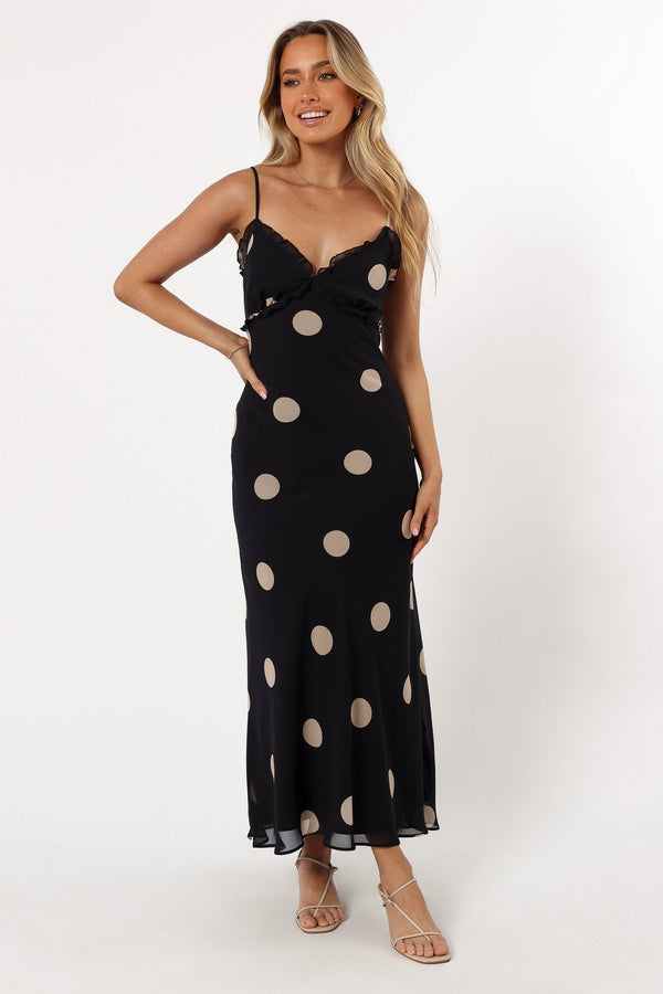 DRESSES @Ollie Midi Polka Dot Dress - Black/Cream