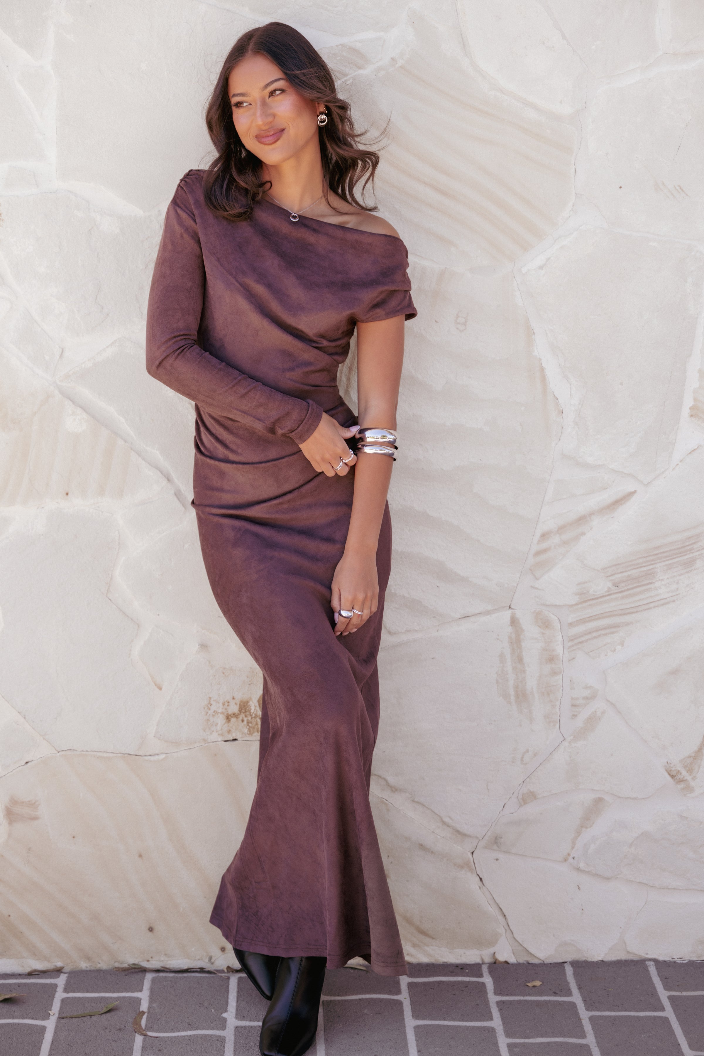 DRESSES Olympia Off Shoulder Maxi Dress - Chocolate