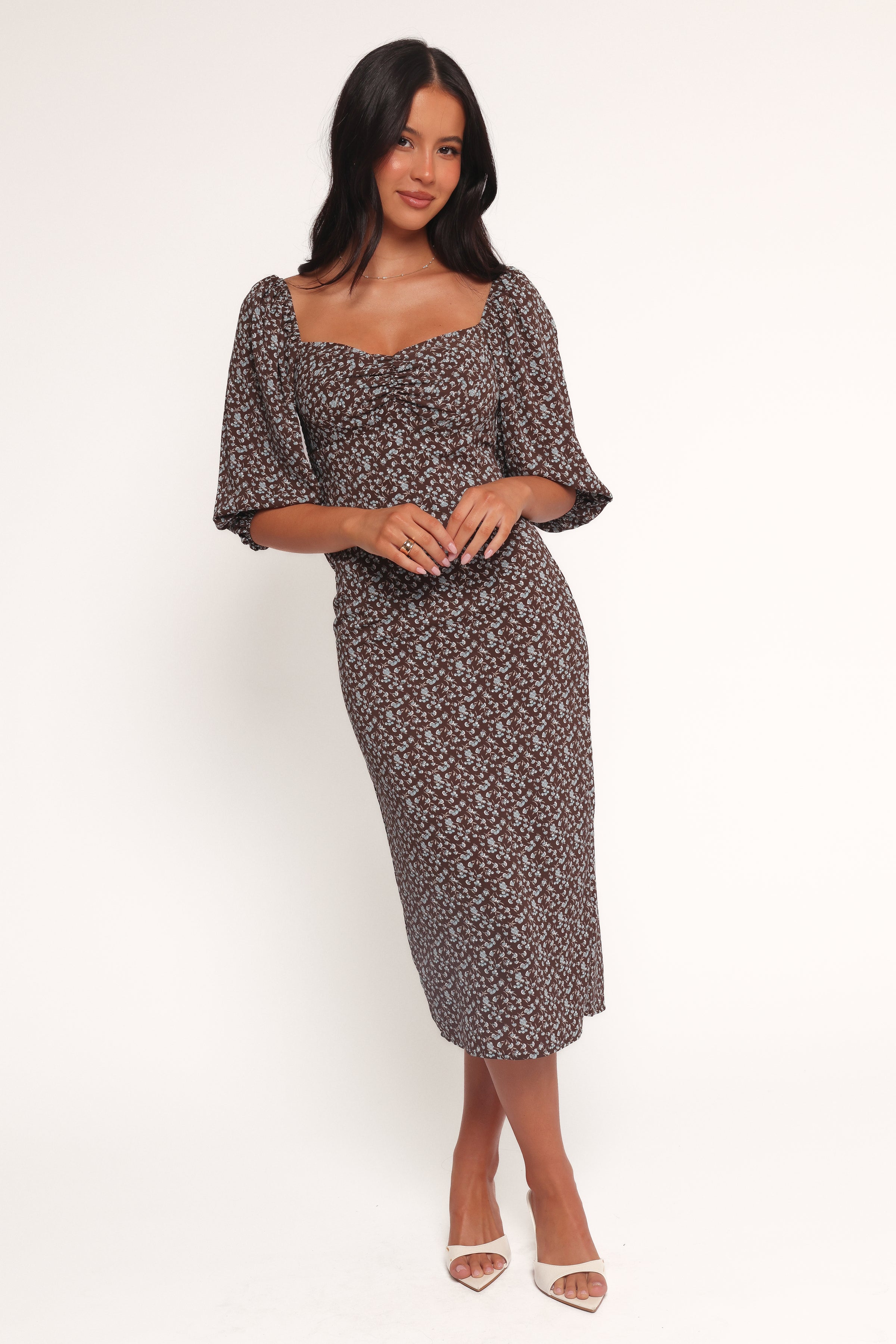DRESSES Oona Midi Dress - Brown Blue Floral