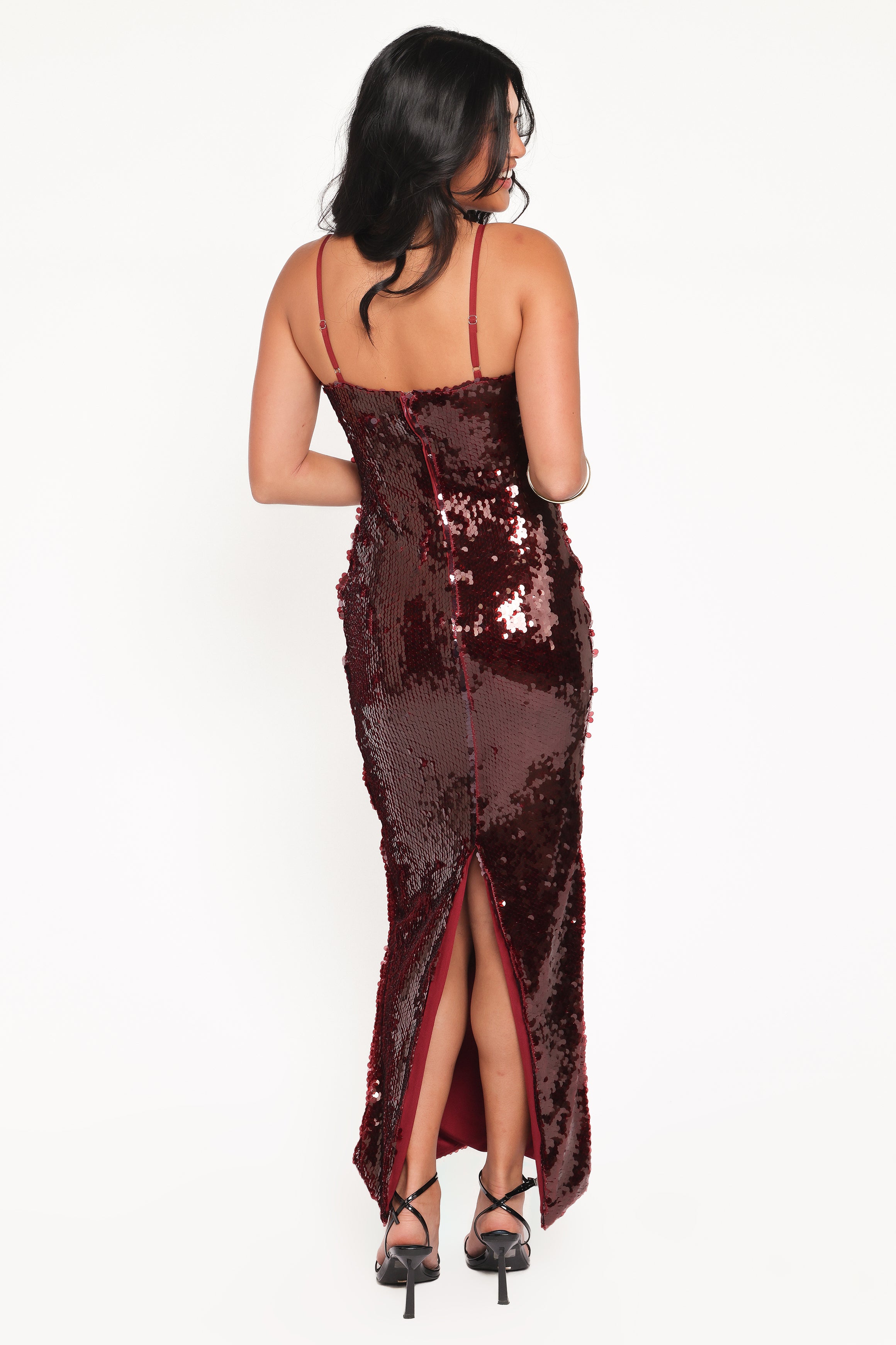 DRESSES Orlena Sequin Midi Dress - Burgundy