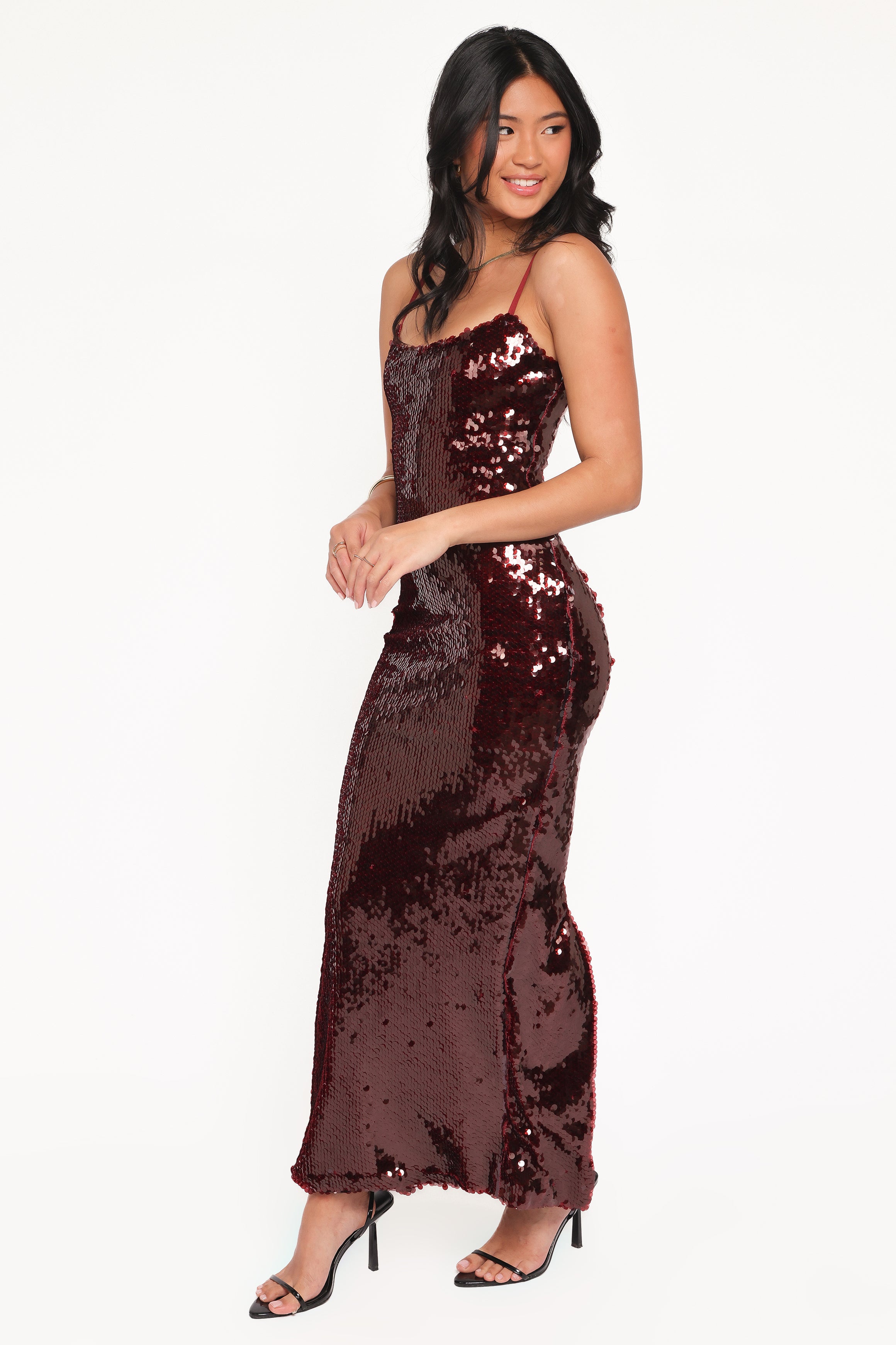 DRESSES Orlena Sequin Midi Dress - Burgundy