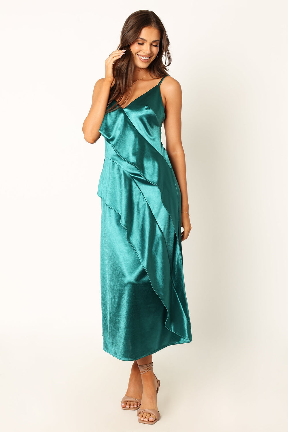 Shop Formal Dress - Othello Slip Midi Dress - Emerald fifth image