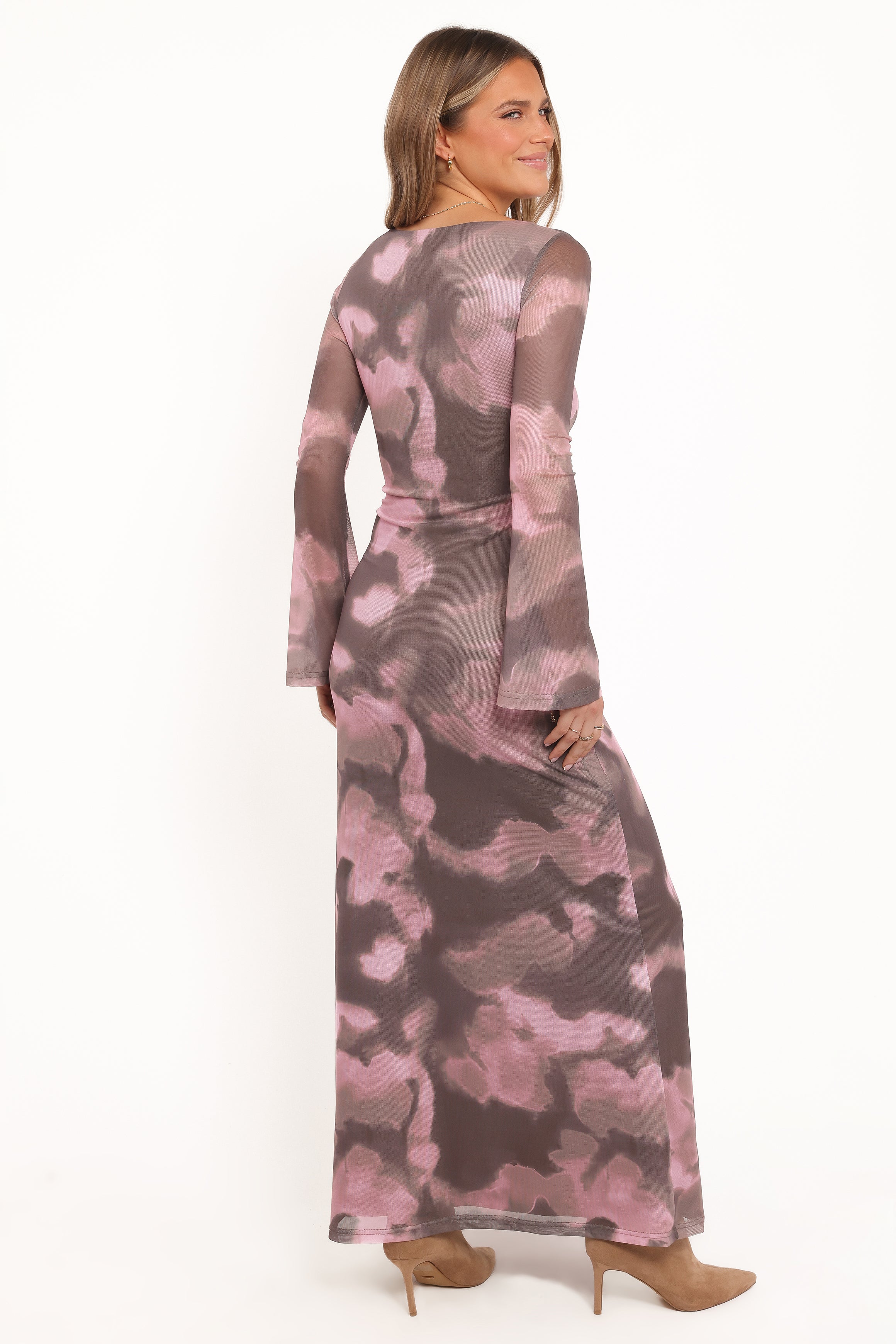 DRESSES Pandora Long Sleeve Maxi Dress - Pink/Brown Print