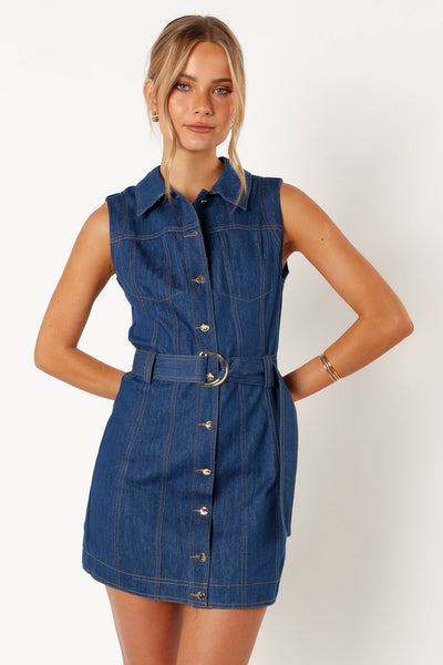 Denim Pinafore Mini Dress, Denim