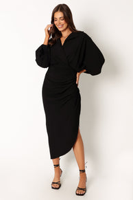 DRESSES @Paxton Longsleeve Midi Dress - Black