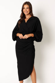 DRESSES @Paxton Longsleeve Midi Dress - Black