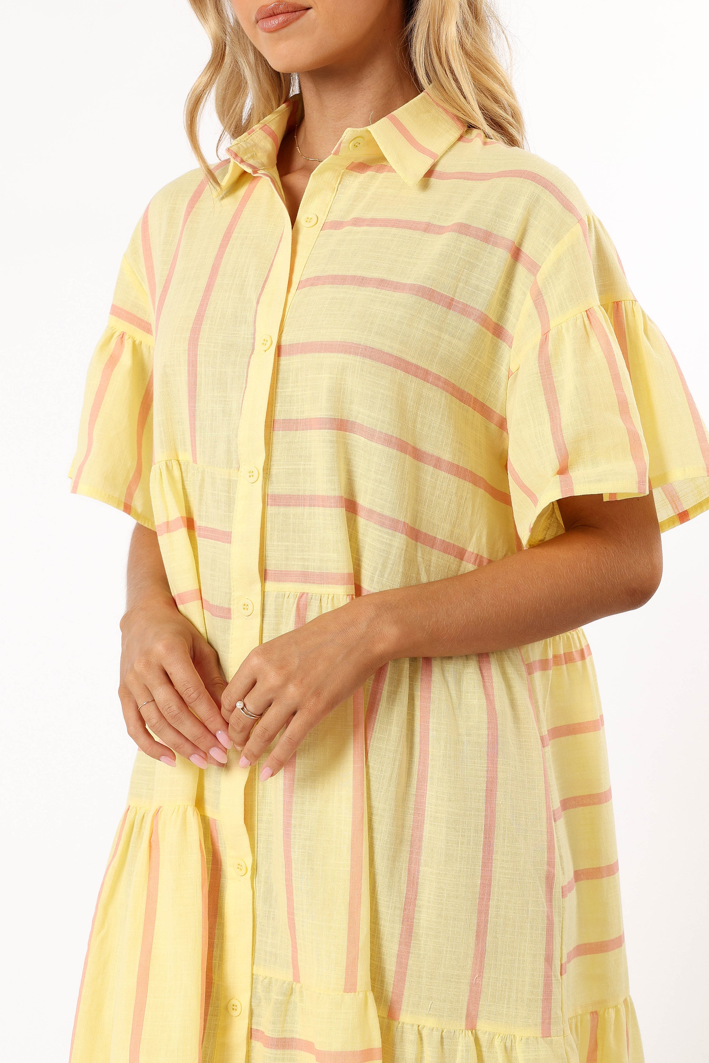DRESSES @Peachy Mini Dress - Yellow Pink Stripe (Hold for Transitional Essentials)