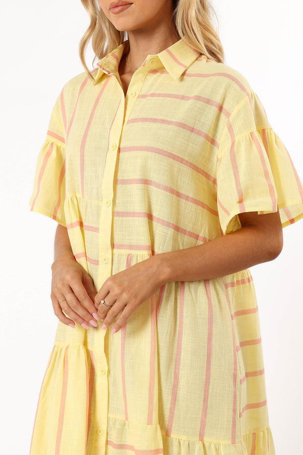 DRESSES @Peachy Mini Dress - Yellow Pink Stripe (Hold for Transitional Essentials)