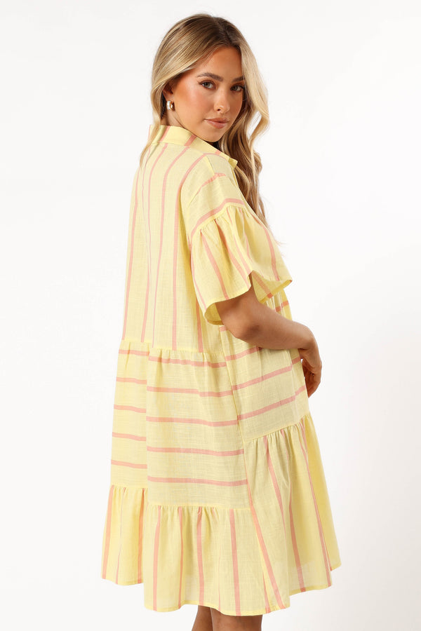 DRESSES @Peachy Mini Dress - Yellow Pink Stripe (Hold for Transitional Essentials)