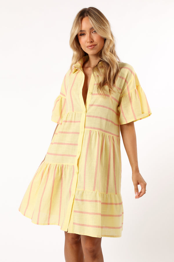 DRESSES @Peachy Mini Dress - Yellow Pink Stripe (Hold for Transitional Essentials)