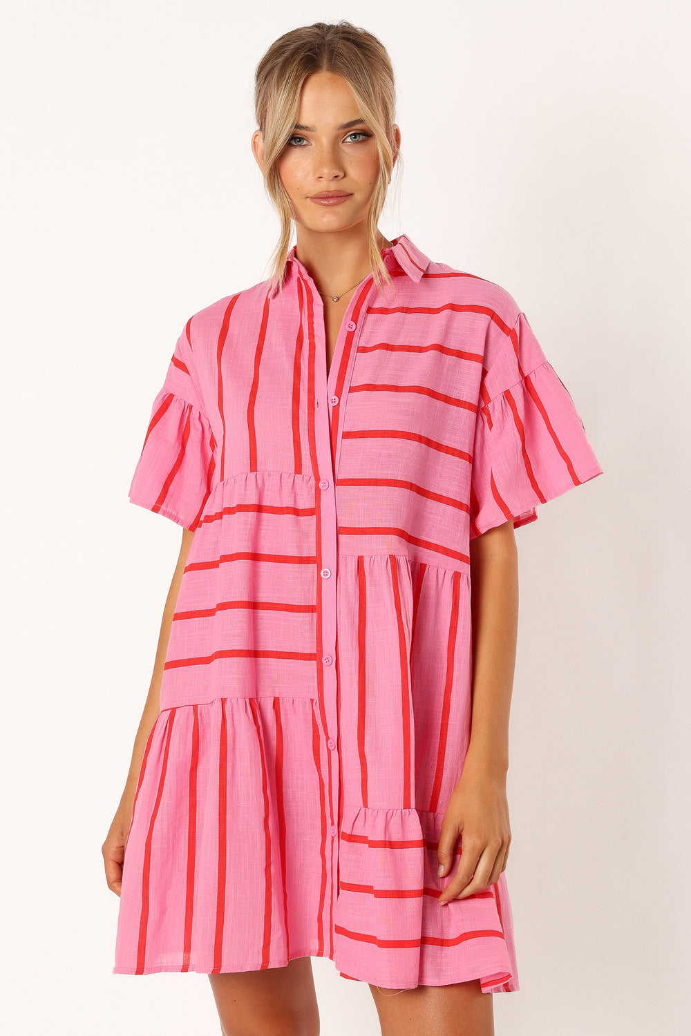 DRESSES @Peachy Mini Linen Dress - Pink Red
