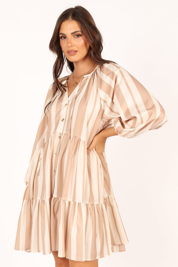 DRESSES @Penn Mini Dress - Tan Stripe